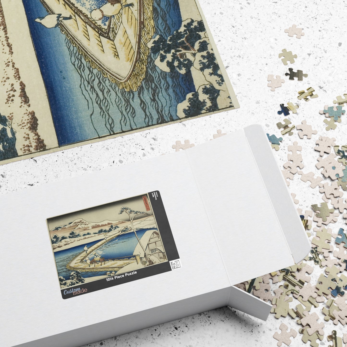 Ukiyo-e Jigsaw Puzzle (1014-piece) : Pontoon Bridge at Sano – Katsushika Hokusai | Historic River Crossing