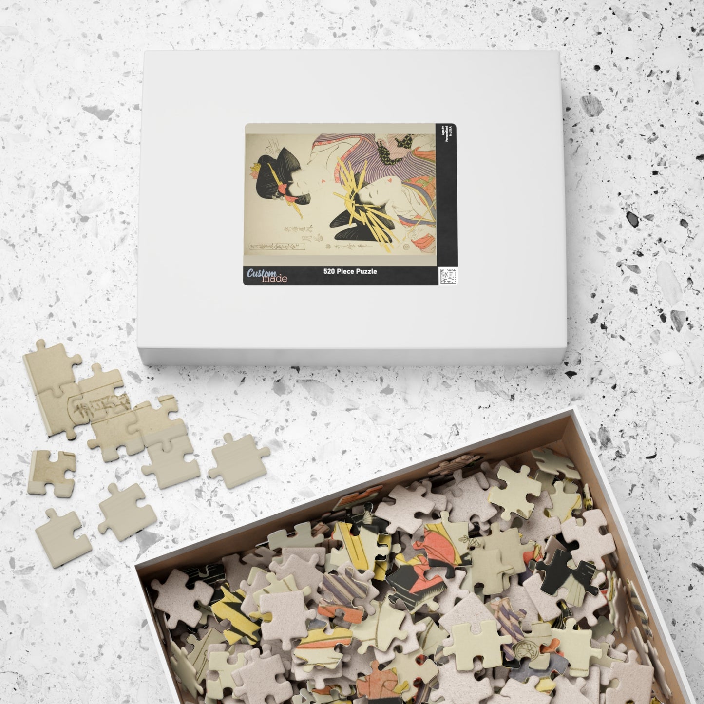 Ukiyo-e Jigsaw Puzzle (252 / 520-piece): “Tsukioka of the Hyogoya” by Kitagawa Utamaro | Oiran & Kamuro / Edo Bijin-ga Beauty Art