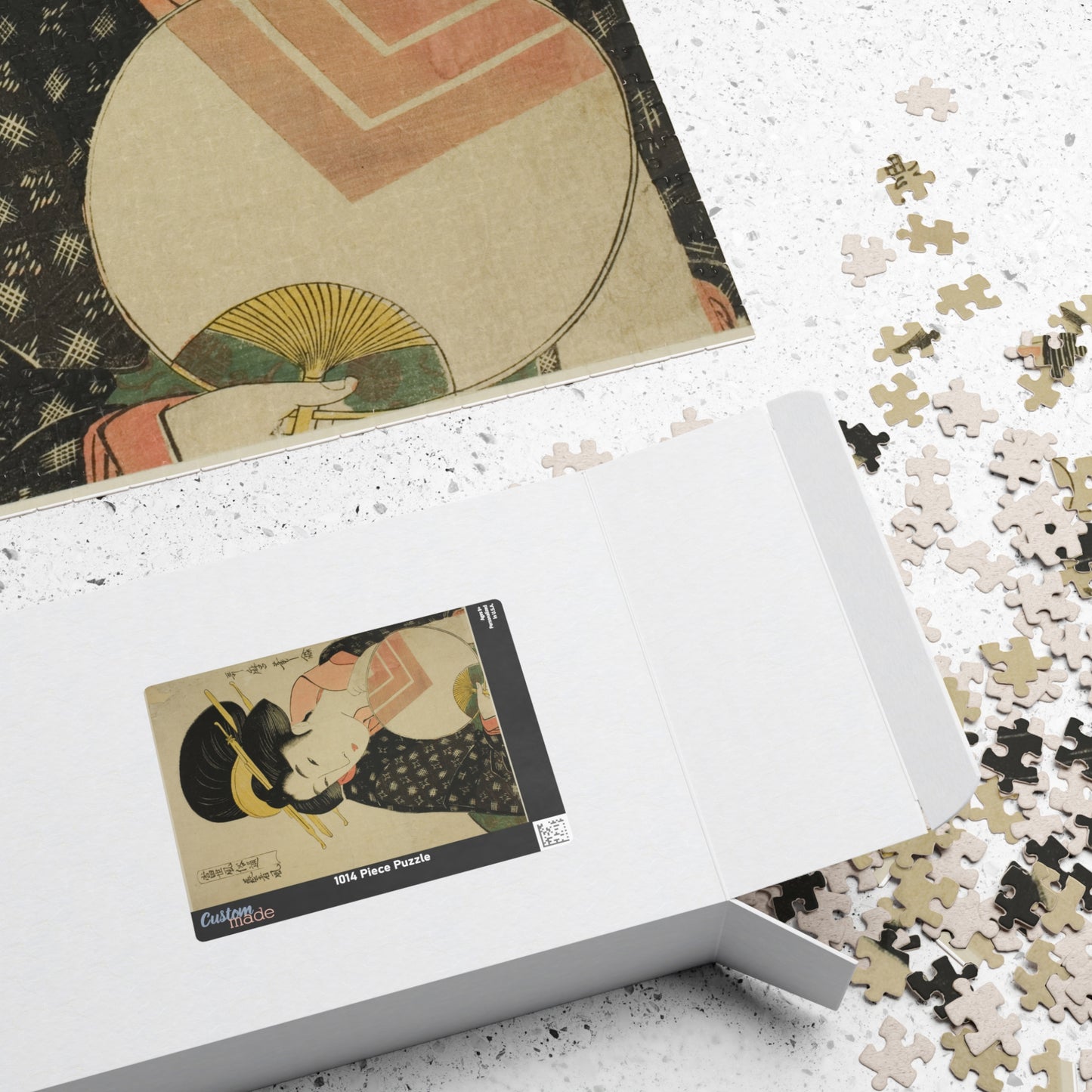 Ukiyo-e Jigsaw Puzzle (1014-piece): “Geisha Style (Geisha Fū)” by Kitagawa Utamaro | Edo Bijin-ga / Elegant Fan Portrait