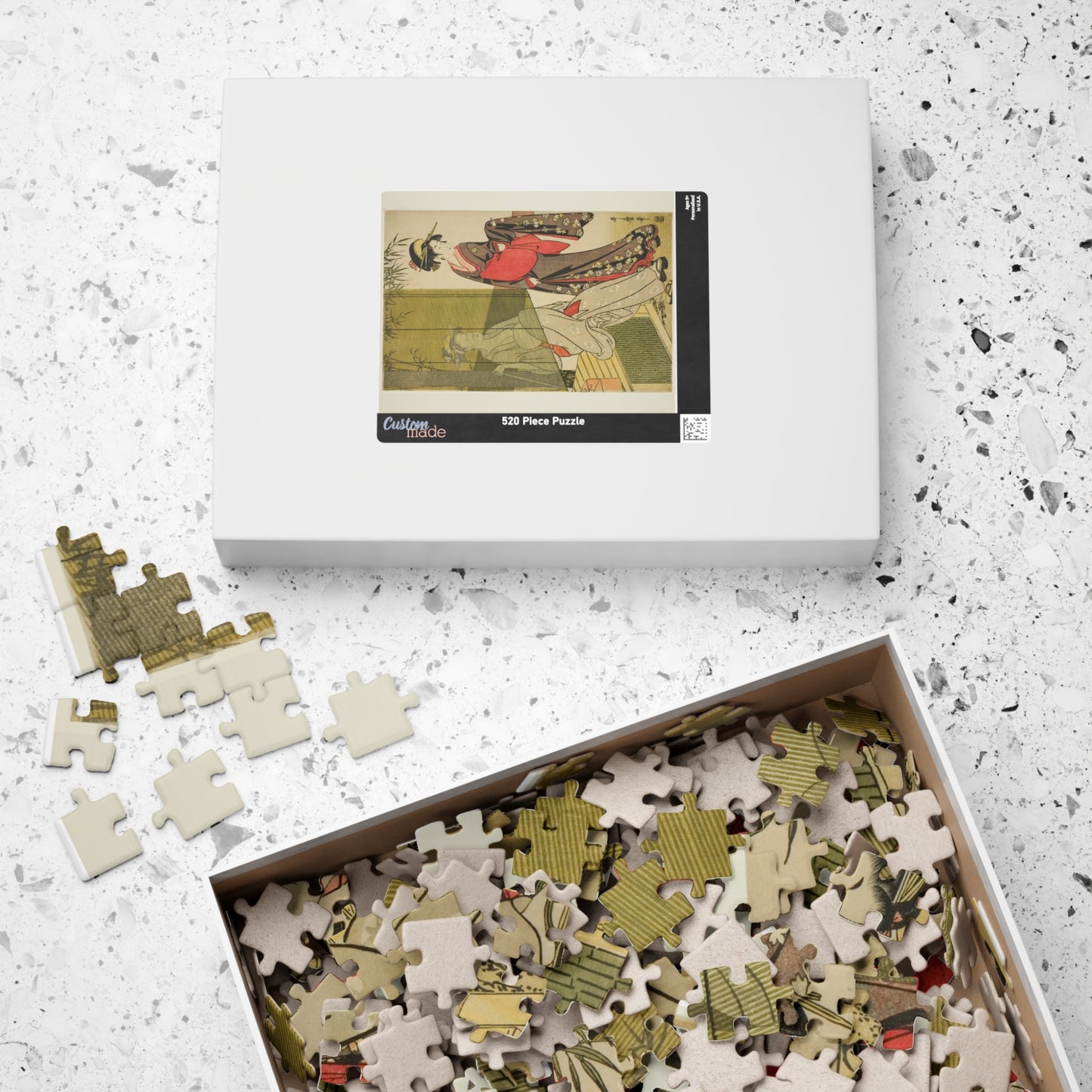 Ukiyo-e Jigsaw Puzzle (252 / 520-piece): “Drying and Stretching Cloth” by Kitagawa Utamaro | Edo Bijin-ga / Courtesan Beauty & Daily Life Scene