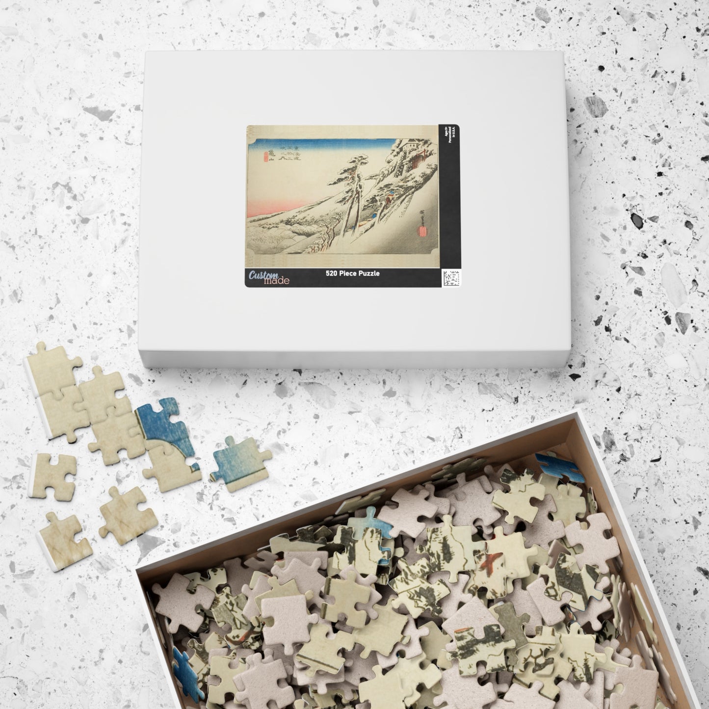 Ukiyo-e Jigsaw Puzzle (252, 520-piece): Kameyama – Weather Clearing After Snow – Utagawa Hiroshige (1830s) | Tokaido Fifty-Three Stations / Japanese Winter Landscape Art