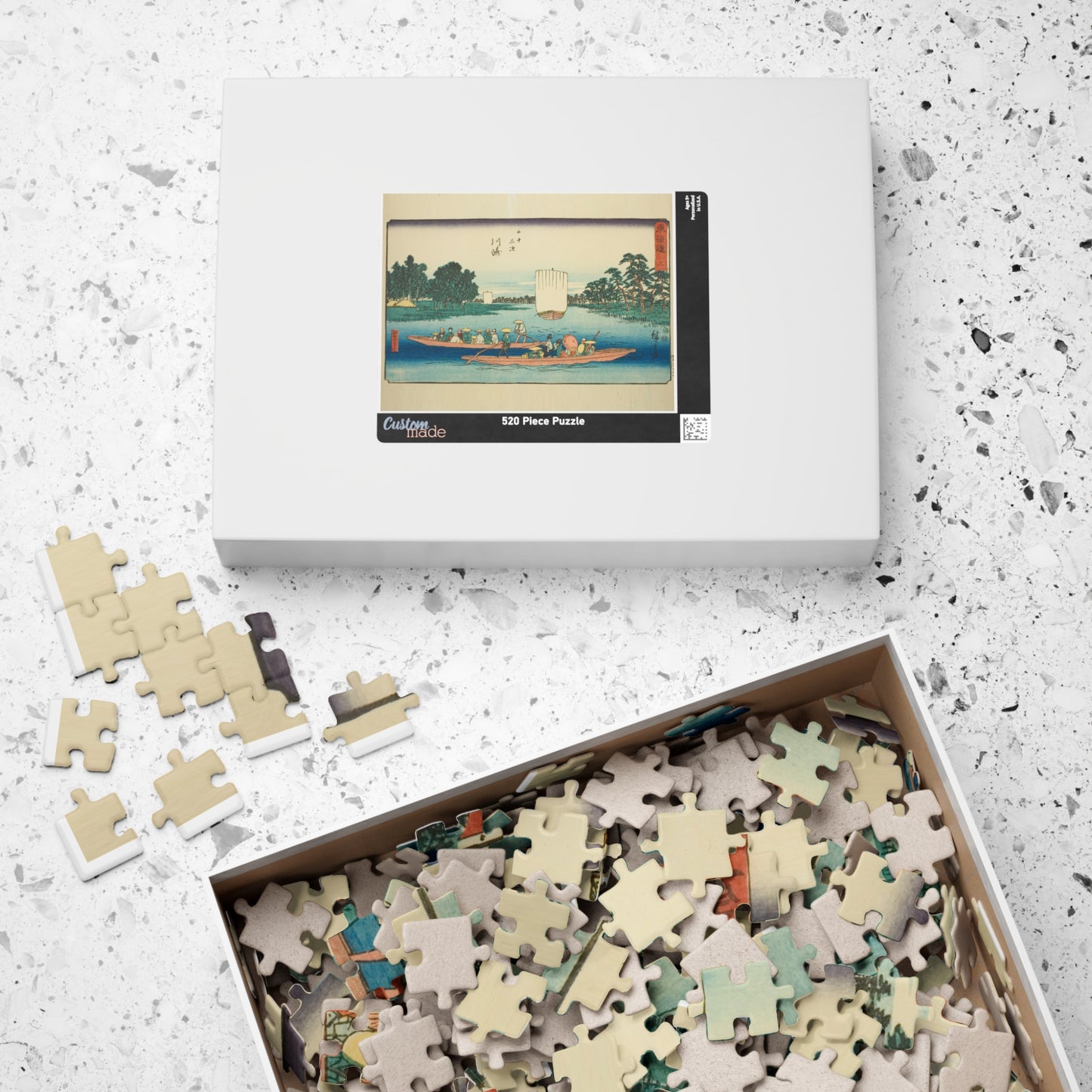 Ukiyo-e Jigsaw Puzzle (252, 520-piece): Kawasaki – “The Rokugō Ferry” Tōkaidō Fifty-three Stations by Utagawa Hiroshige (1833)