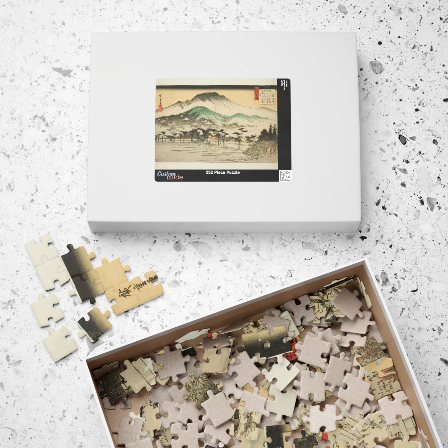 Ukiyo-e Jigsaw Puzzle (252 / 520 pcs) – Evening Bell at Mii Temple, Omi Eight Views – Landscape by Utagawa Hiroshige (1830s)