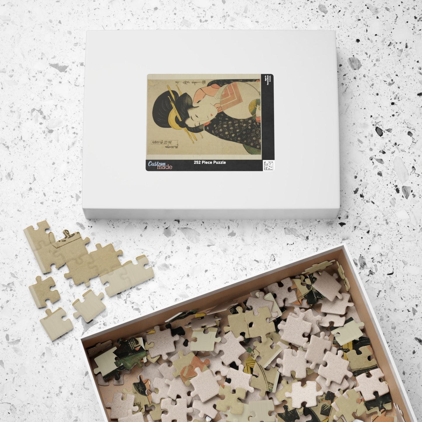 Ukiyo-e Jigsaw Puzzle (252 / 520-piece): “Geisha Style (Geisha Fū)” by Kitagawa Utamaro | Edo Bijin-ga / Elegant Fan Portrait