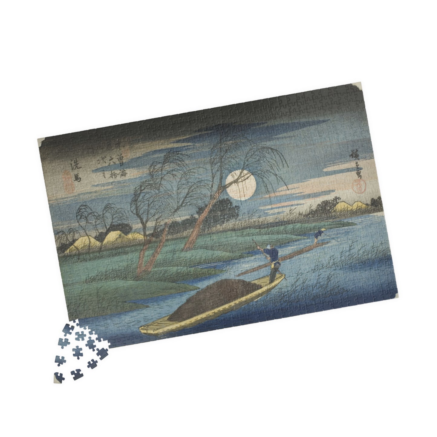 Ukiyo-e Jigsaw Puzzle (1014 pcs) — “Seba at Moonlit River” from the Sixty-Nine Stations of the Kiso Kaidō by Utagawa Hiroshige