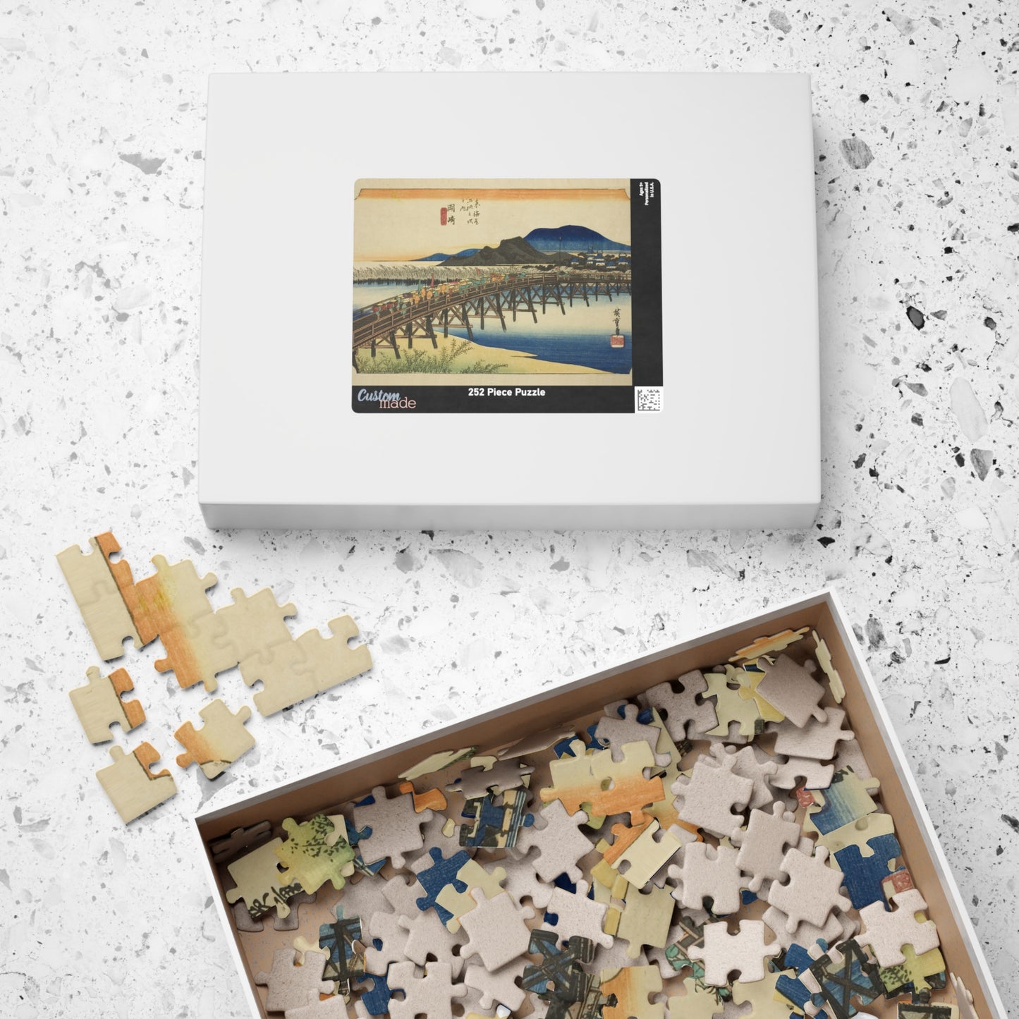Ukiyo-e Jigsaw Puzzle (252 & 520 pcs) — “Okazaki: Yahagi Bridge on the Tōkaidō” by Utagawa Hiroshige | Japanese Edo Landscape Puzzle