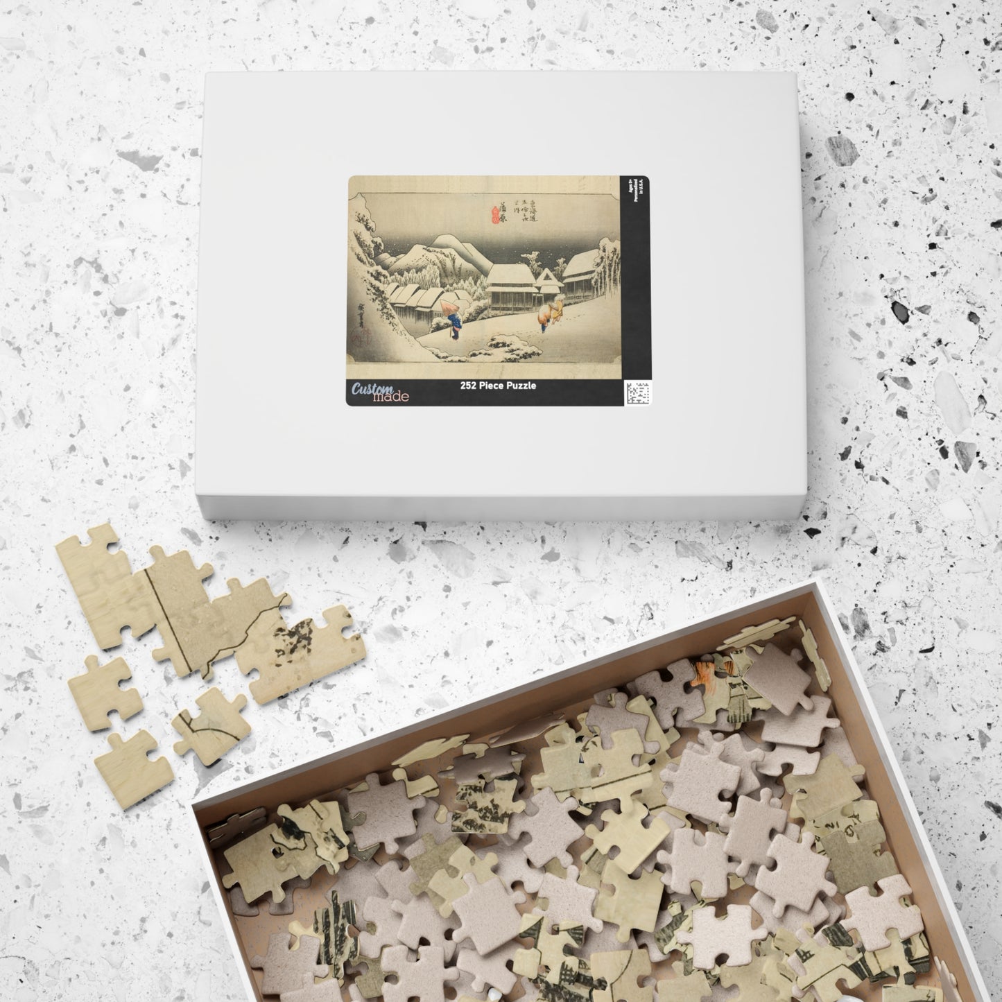 Ukiyo-e Jigsaw Puzzle (252 & 520 pcs) — “Kanbara: Evening Snow on the Tōkaidō” by Utagawa Hiroshige | Japanese Winter Landscape Puzzle