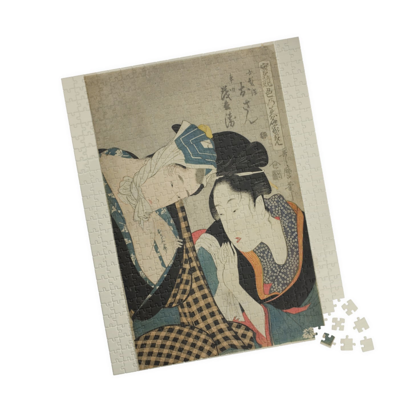 Ukiyo-e Jigsaw Puzzle (252 / 520-piece): “A Test of Skill – The Headwaters of Amorousness (Irozato Misuji no Yomogizu)” by Kitagawa Utamaro | Edo Romantic Bijin-ga