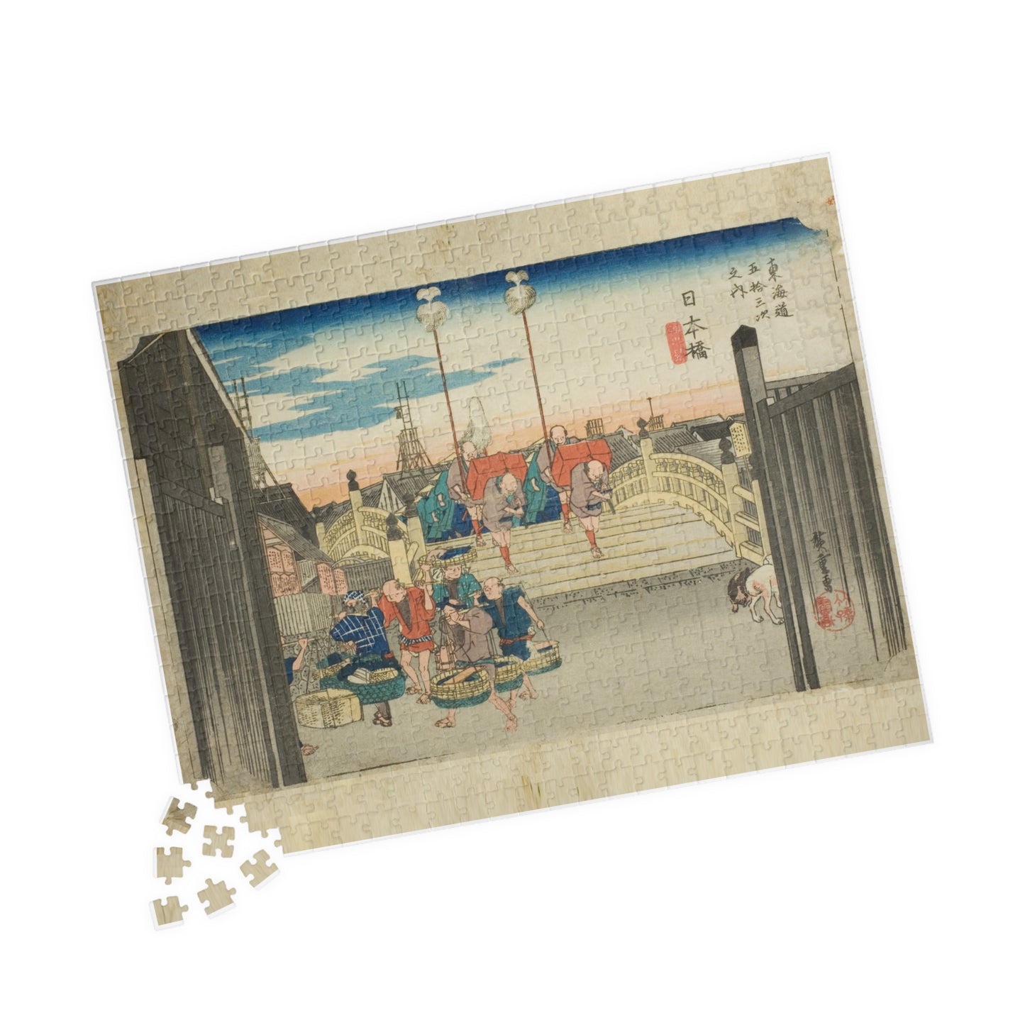 Ukiyo-e Jigsaw Puzzle (252, 520-piece): Nihonbashi – “Morning Scene at Nihon Bridge” by Utagawa Hiroshige (1833) | Edo Japan Marketplace