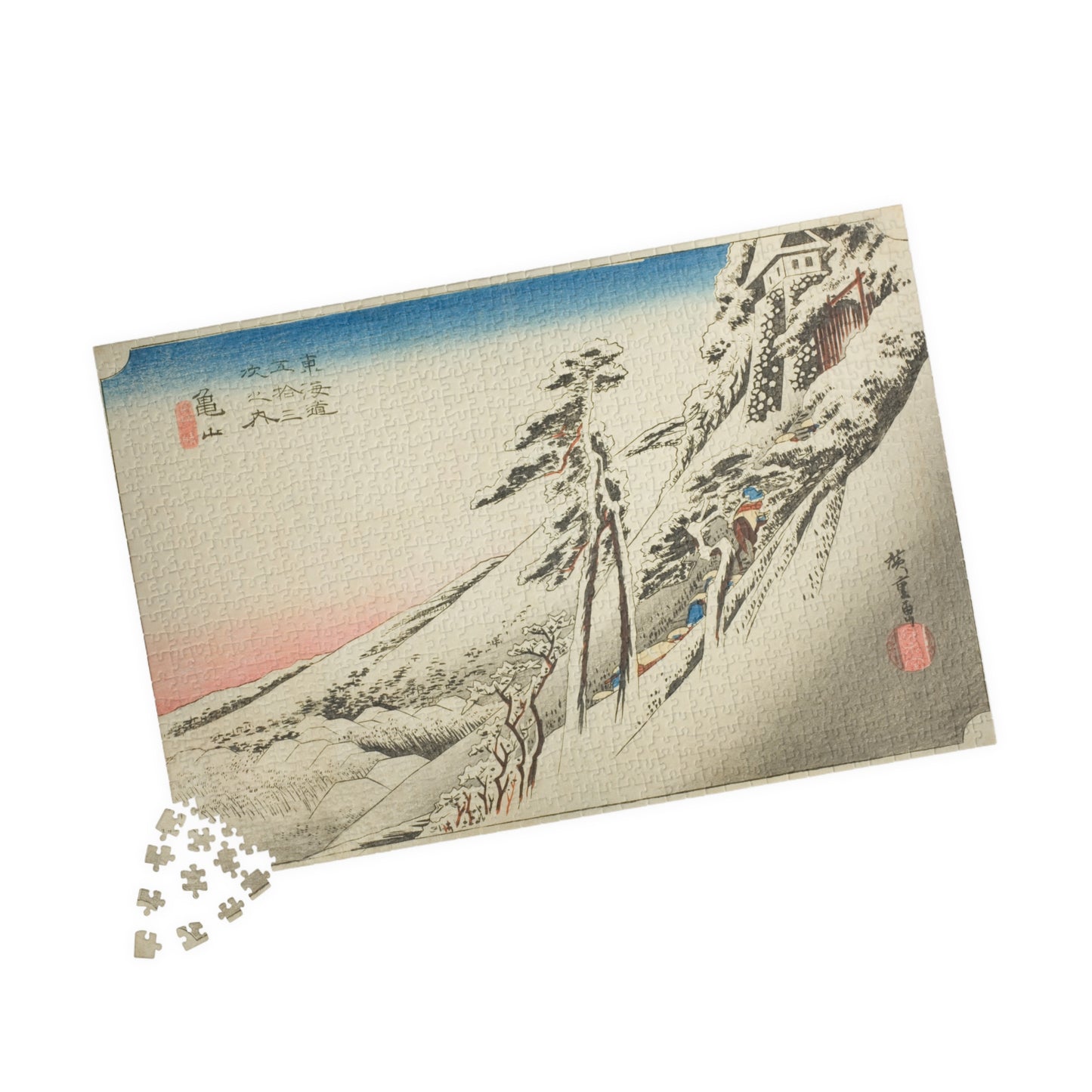 Ukiyo-e Jigsaw Puzzle (1014-piece): Kameyama – Weather Clearing After Snow – Utagawa Hiroshige (1830s) | Tokaido Fifty-Three Stations / Japanese Winter Landscape Art