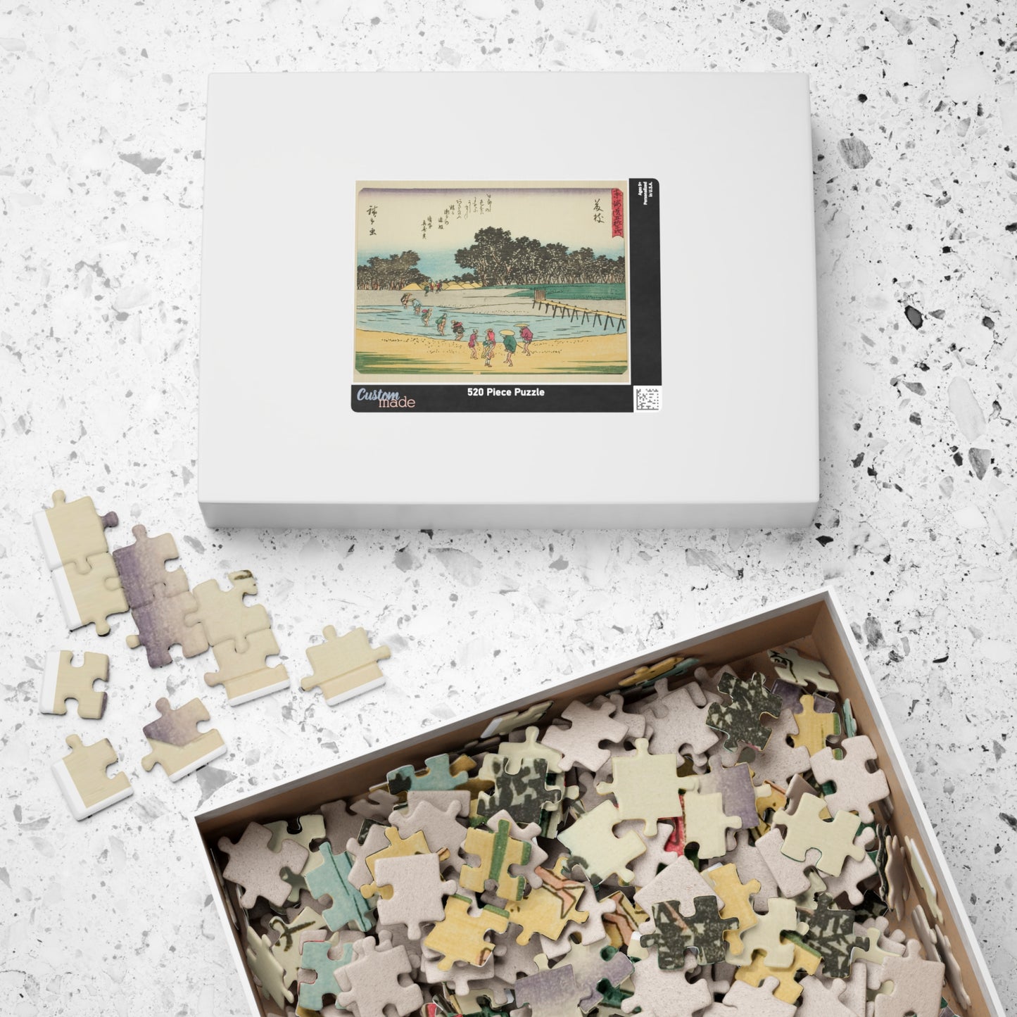 Ukiyo-e Jigsaw Puzzle (252, 520-piece): Fujieda – “Crossing the Seto River at Dusk” Tōkaidō Fifty-three Stations by Utagawa Hiroshige (1833)