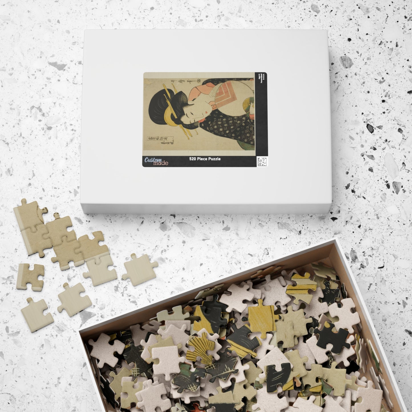 Ukiyo-e Jigsaw Puzzle (252 / 520-piece): “Geisha Style (Geisha Fū)” by Kitagawa Utamaro | Edo Bijin-ga / Elegant Fan Portrait