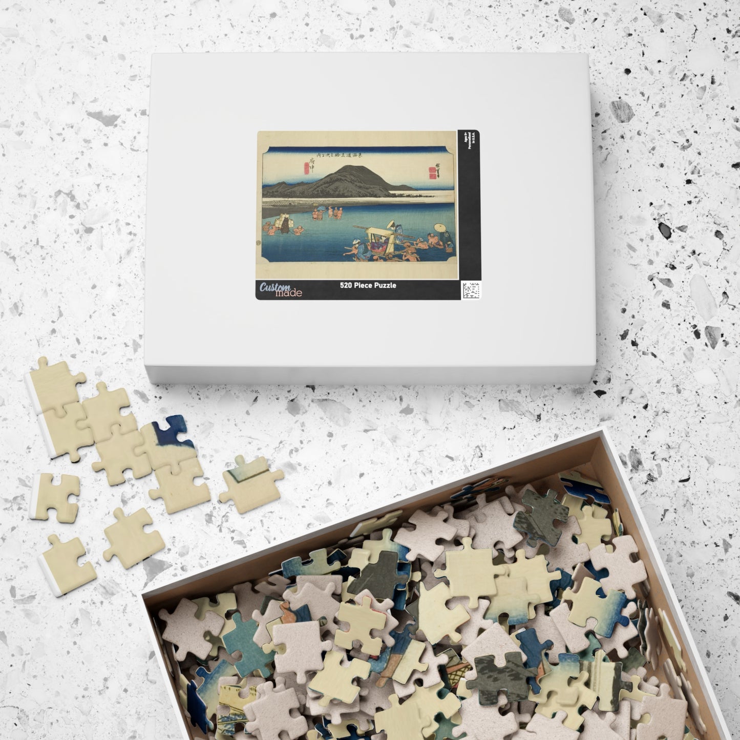 Ukiyo-e Jigsaw Puzzle (252, 520-piece): Fuchū – “Crossing the Abe River” Tōkaidō Fifty-three Stations by Utagawa Hiroshige (1833)