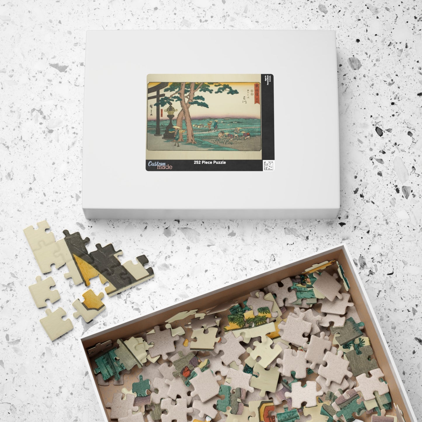 Ukiyo-e Jigsaw Puzzle (252, 520-piece): Kakegawa – “Crossroads at Akibayama” Tōkaidō Fifty-three Stations by Utagawa Hiroshige (1833)