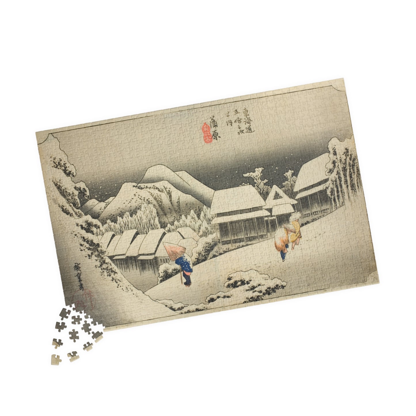 Ukiyo-e Jigsaw Puzzle (1014 pcs) — “Kanbara: Evening Snow on the Tōkaidō” by Utagawa Hiroshige | Japanese Winter Landscape Puzzle