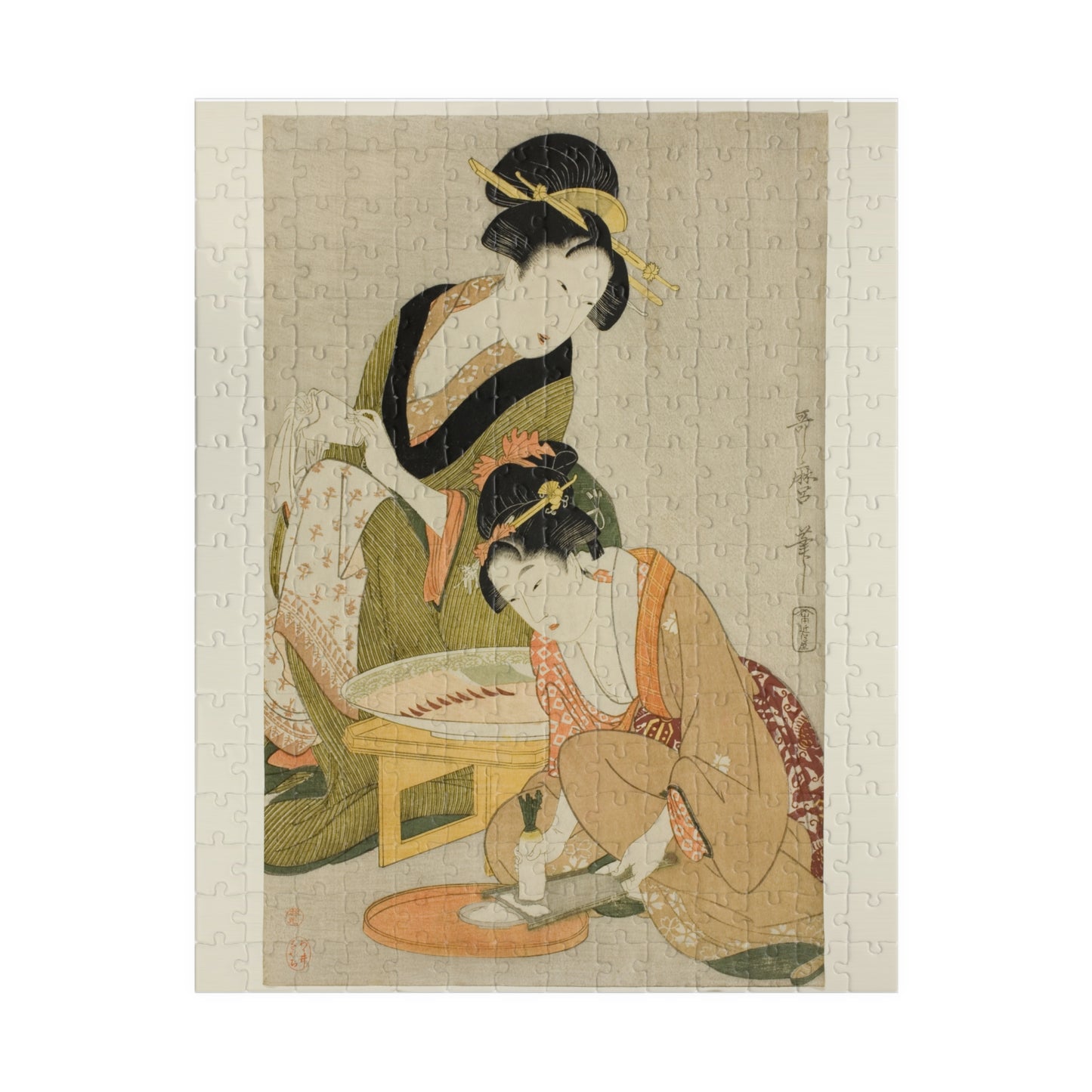 Ukiyo-e Jigsaw Puzzle (252 / 520-piece): “Preparing a Meal” by Kitagawa Utamaro | Edo Bijin-ga / Courtesans in Everyday Life