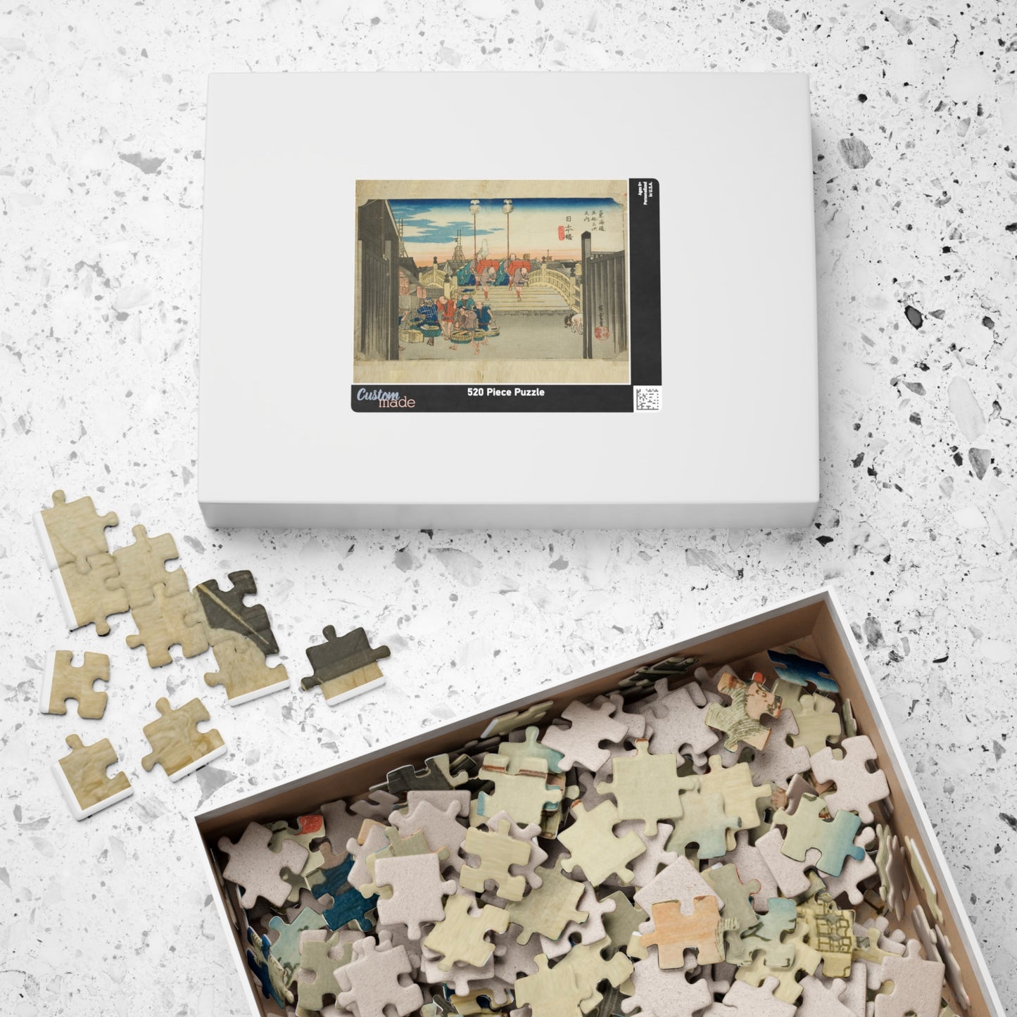 Ukiyo-e Jigsaw Puzzle (252, 520-piece): Nihonbashi – “Morning Scene at Nihon Bridge” by Utagawa Hiroshige (1833) | Edo Japan Marketplace