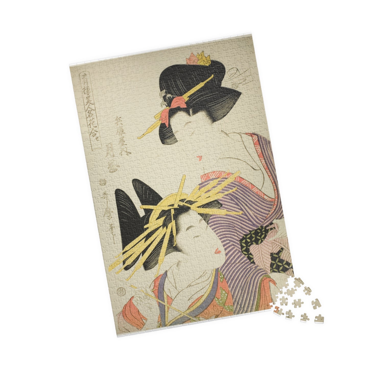 Ukiyo-e Jigsaw Puzzle (1014-piece): “Tsukioka of the Hyogoya” by Kitagawa Utamaro | Oiran & Kamuro / Edo Bijin-ga Beauty Art