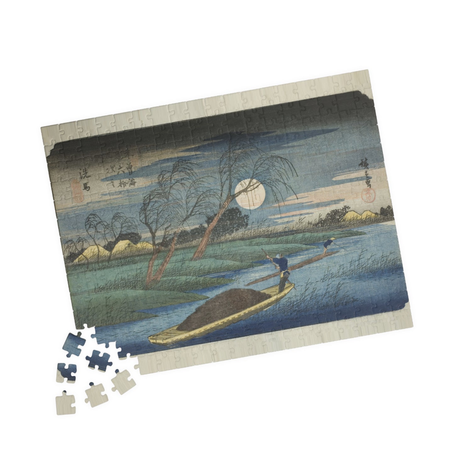 Ukiyo-e Jigsaw Puzzle (252 & 520 pcs) — “Seba at Moonlit River” from the Sixty-Nine Stations of the Kiso Kaidō by Utagawa Hiroshige