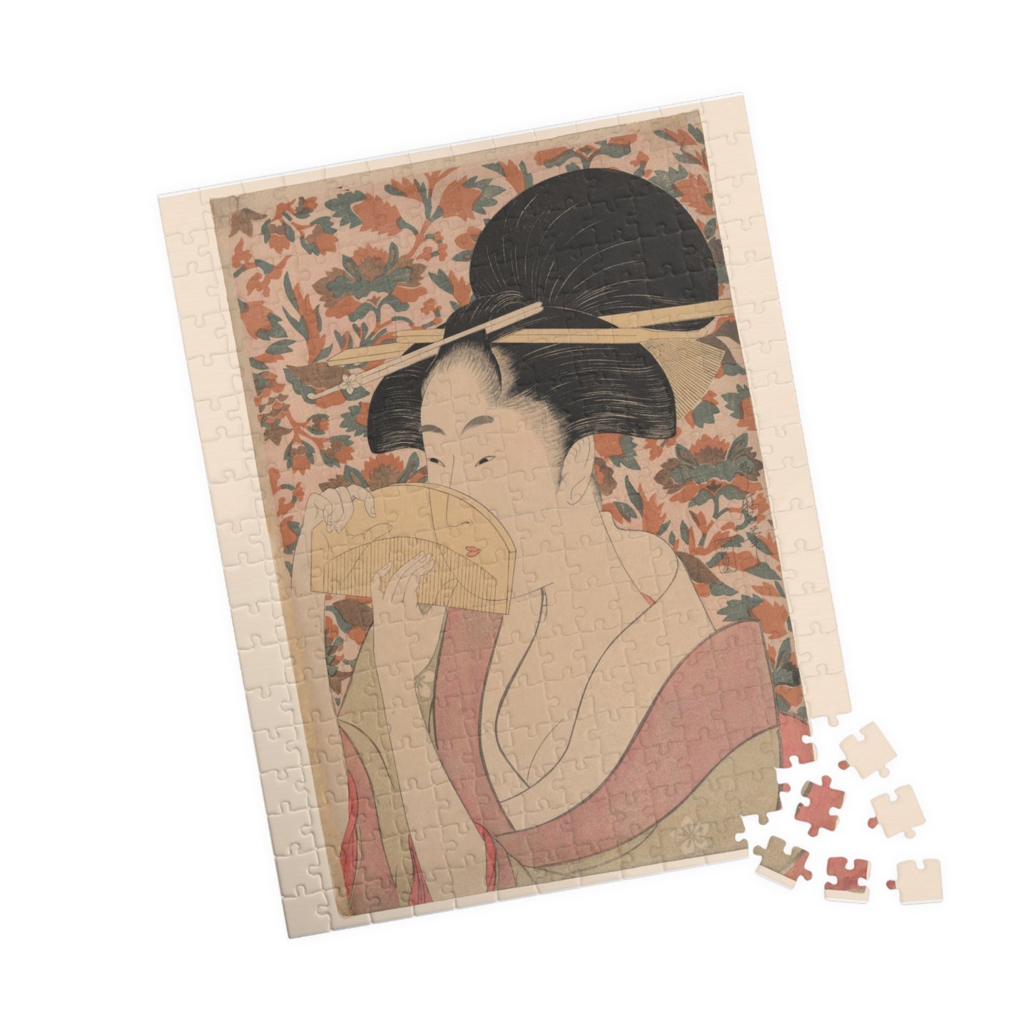 Ukiyo-e Jigsaw Puzzle (252 / 520-piece): “Woman Holding a Tortoise-Shell Comb” by Kitagawa Utamaro | Bijin-ga / Edo Beauty Portrait
