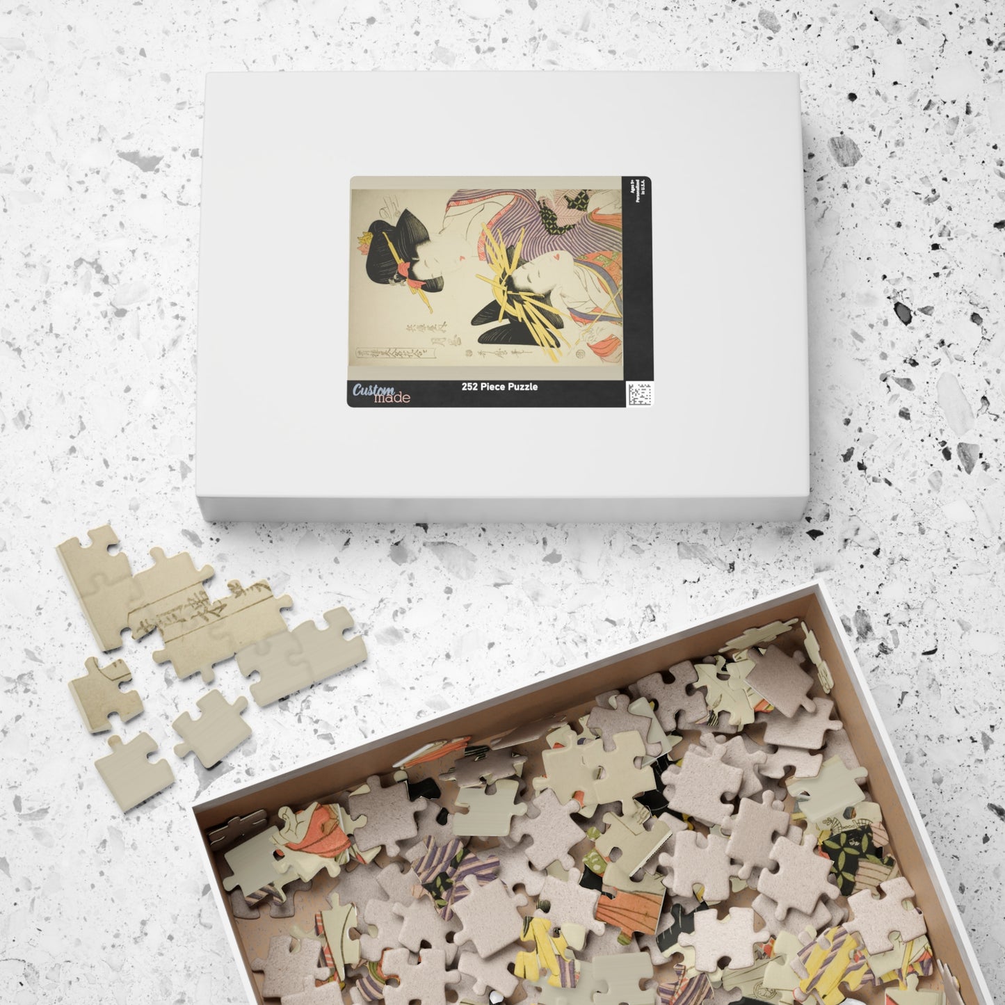 Ukiyo-e Jigsaw Puzzle (252 / 520-piece): “Tsukioka of the Hyogoya” by Kitagawa Utamaro | Oiran & Kamuro / Edo Bijin-ga Beauty Art