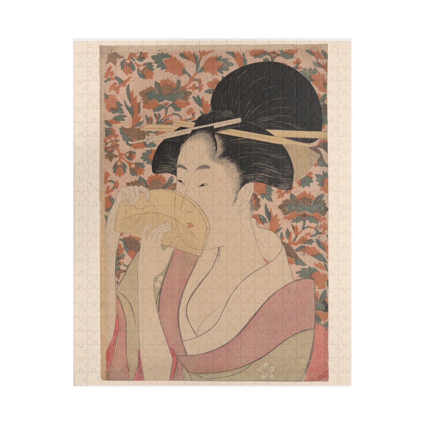 Ukiyo-e Jigsaw Puzzle (252 / 520-piece): “Woman Holding a Tortoise-Shell Comb” by Kitagawa Utamaro | Bijin-ga / Edo Beauty Portrait