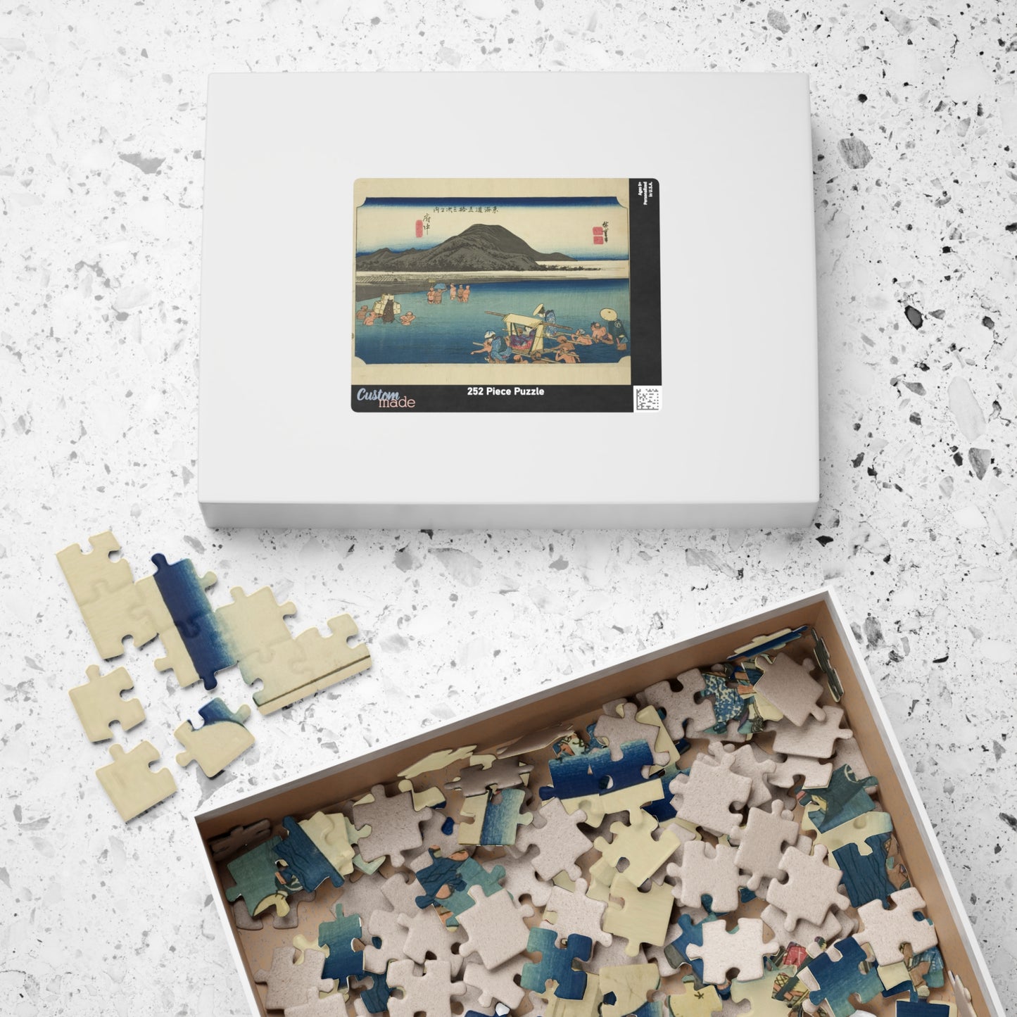 Ukiyo-e Jigsaw Puzzle (252, 520-piece): Fuchū – “Crossing the Abe River” Tōkaidō Fifty-three Stations by Utagawa Hiroshige (1833)