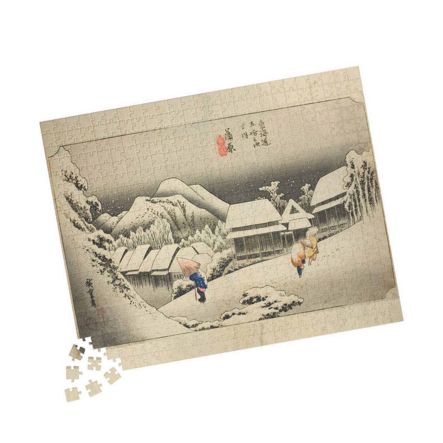 Ukiyo-e Jigsaw Puzzle (252 & 520 pcs) — “Kanbara: Evening Snow on the Tōkaidō” by Utagawa Hiroshige | Japanese Winter Landscape Puzzle