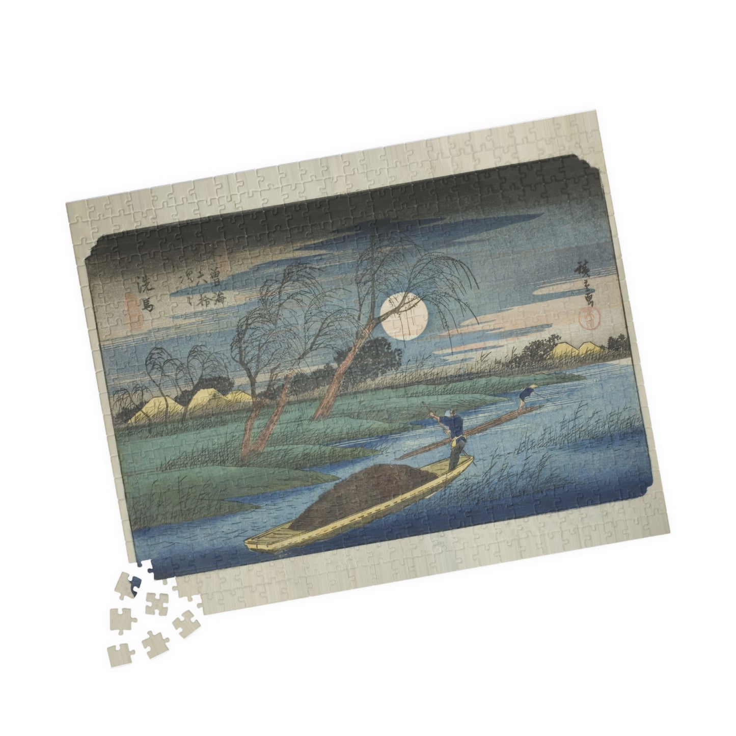 Ukiyo-e Jigsaw Puzzle (252 & 520 pcs) — “Seba at Moonlit River” from the Sixty-Nine Stations of the Kiso Kaidō by Utagawa Hiroshige
