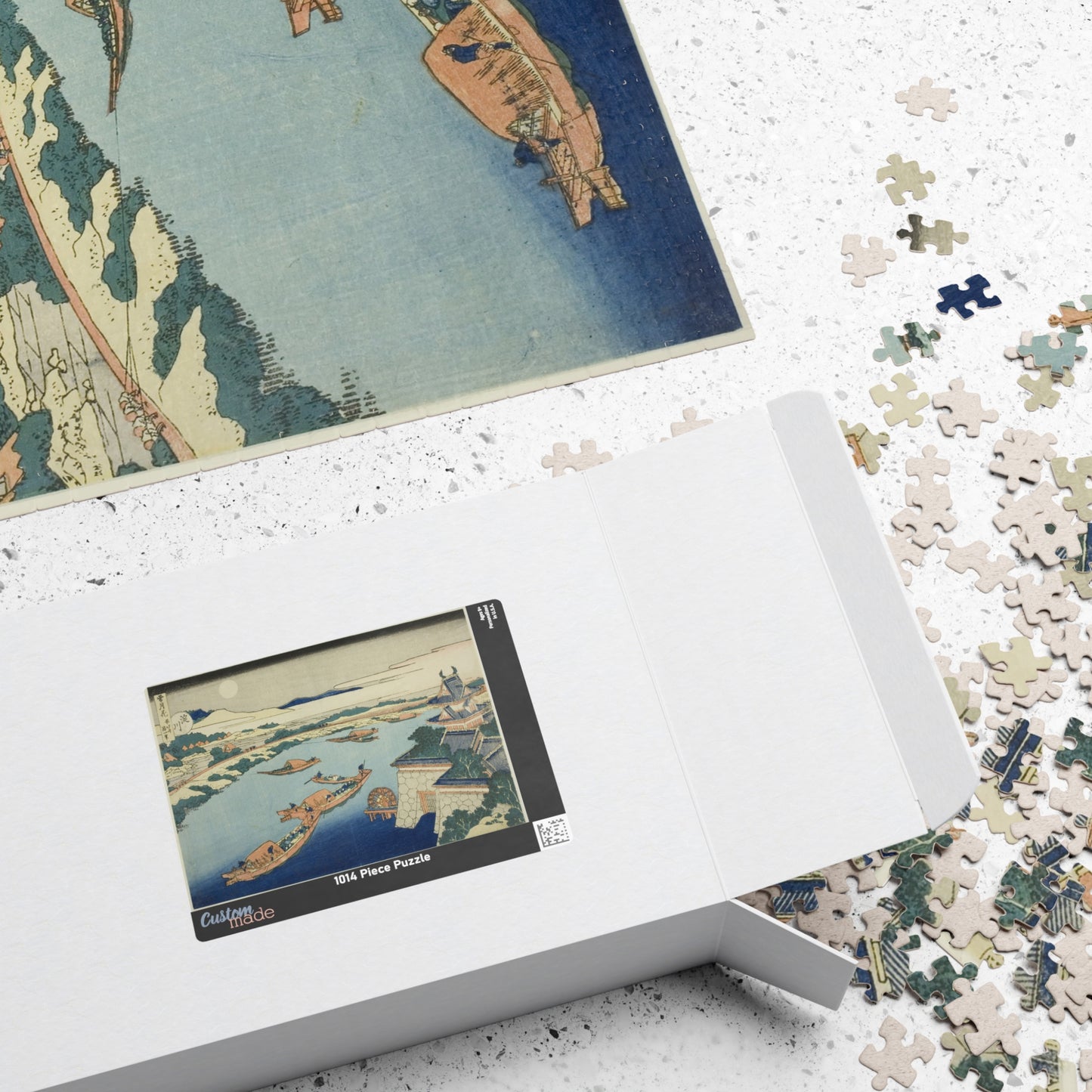 Ukiyo-e Jigsaw Puzzle (1014-piece) : Moonlight on the Yodo River – Katsushika Hokusai | Night Landscape of Osaka