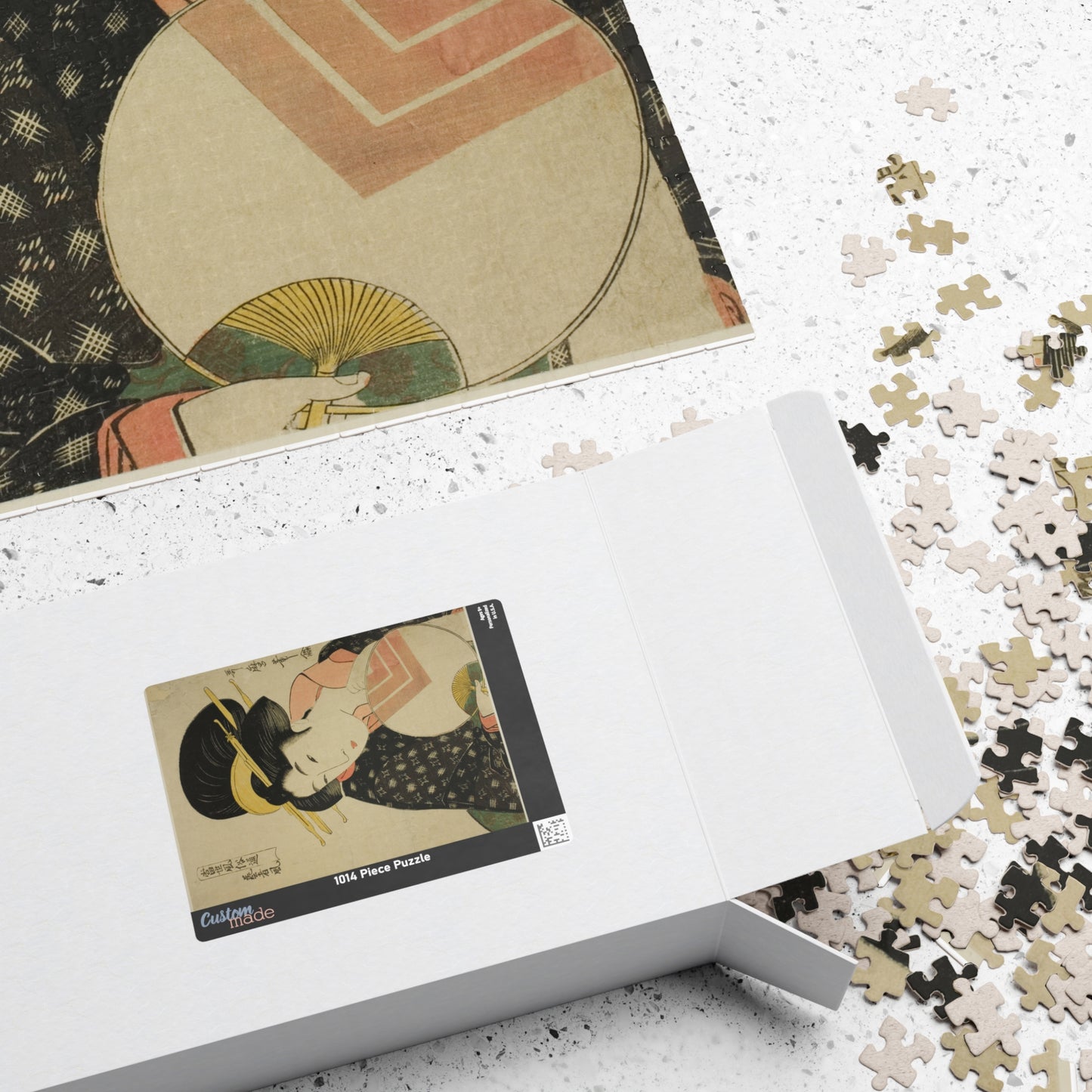 Jigsaw Puzzle (1014-piece): “Geisha Style (Geisha Fū)” by Kitagawa Utamaro | Edo Bijin-ga / Elegant Fan Portrait
