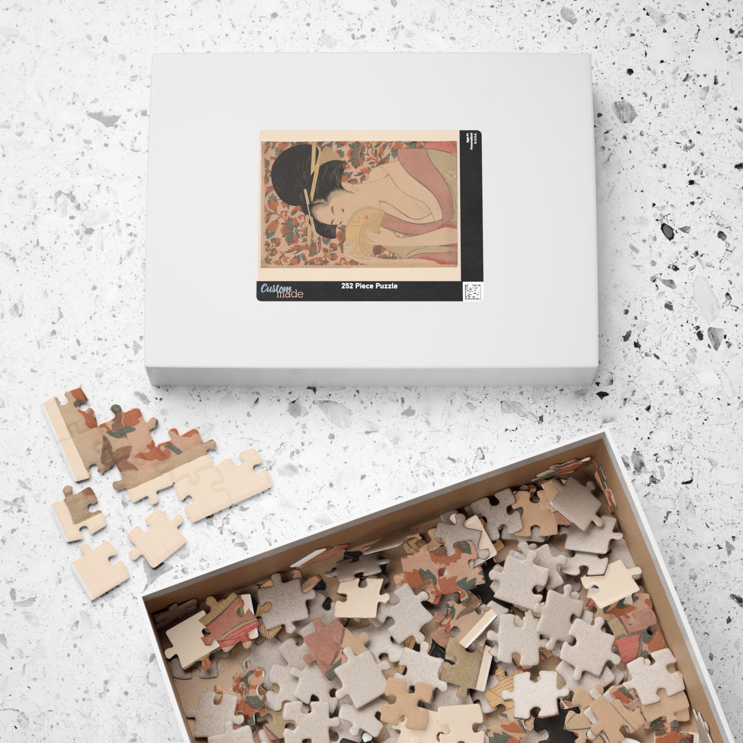 Ukiyo-e Jigsaw Puzzle (252 / 520-piece): “Woman Holding a Tortoise-Shell Comb” by Kitagawa Utamaro | Bijin-ga / Edo Beauty Portrait