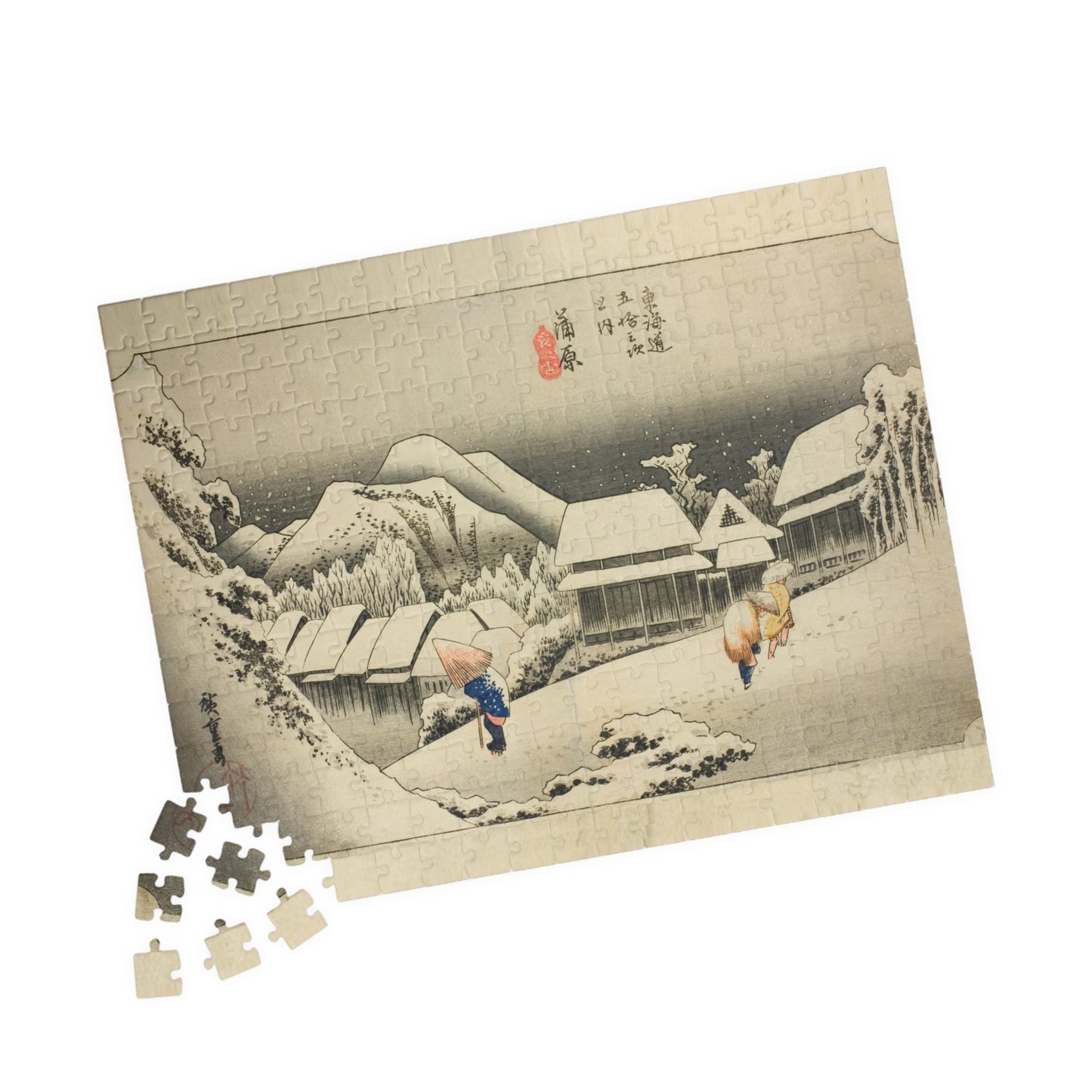 Ukiyo-e Jigsaw Puzzle (252 & 520 pcs) — “Kanbara: Evening Snow on the Tōkaidō” by Utagawa Hiroshige | Japanese Winter Landscape Puzzle
