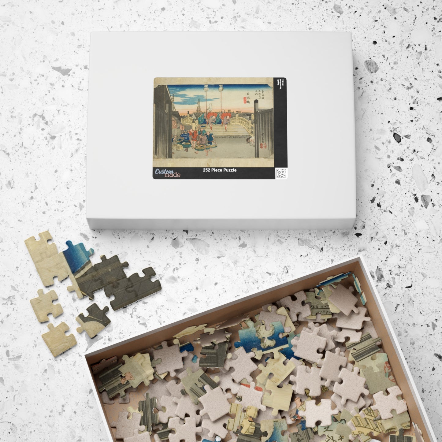 Ukiyo-e Jigsaw Puzzle (252, 520-piece): Nihonbashi – “Morning Scene at Nihon Bridge” by Utagawa Hiroshige (1833) | Edo Japan Marketplace