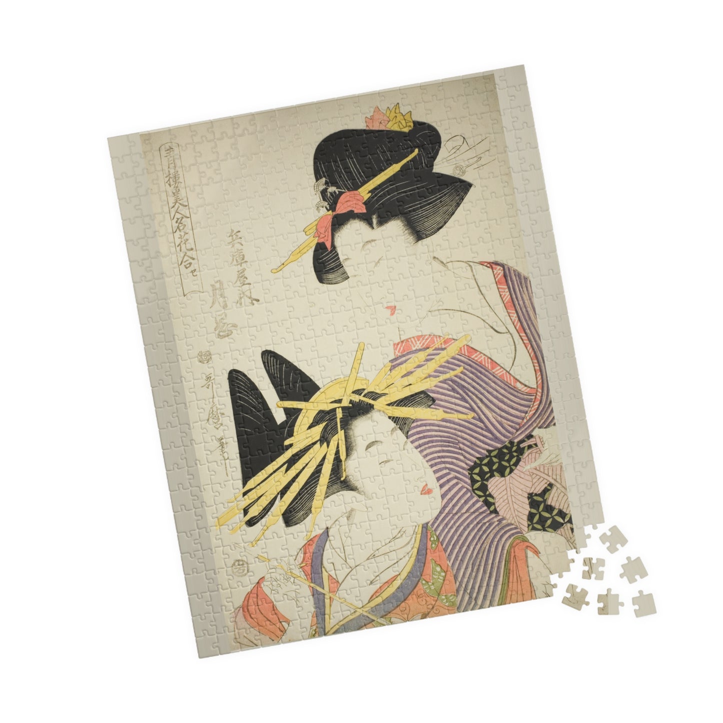 Ukiyo-e Jigsaw Puzzle (252 / 520-piece): “Tsukioka of the Hyogoya” by Kitagawa Utamaro | Oiran & Kamuro / Edo Bijin-ga Beauty Art