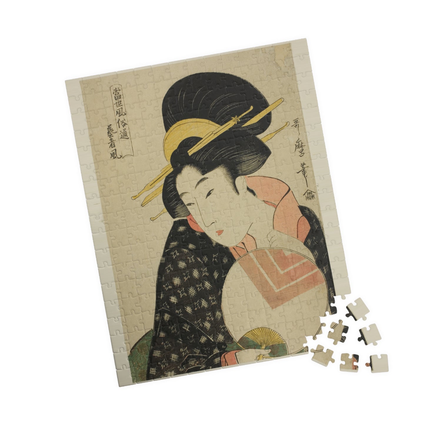 Ukiyo-e Jigsaw Puzzle (252 / 520-piece): “Geisha Style (Geisha Fū)” by Kitagawa Utamaro | Edo Bijin-ga / Elegant Fan Portrait