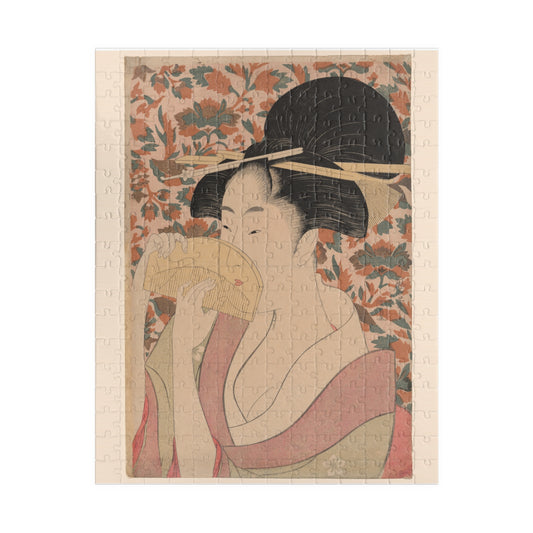 Ukiyo-e Jigsaw Puzzle (252 / 520-piece): “Woman Holding a Tortoise-Shell Comb” by Kitagawa Utamaro | Bijin-ga / Edo Beauty Portrait