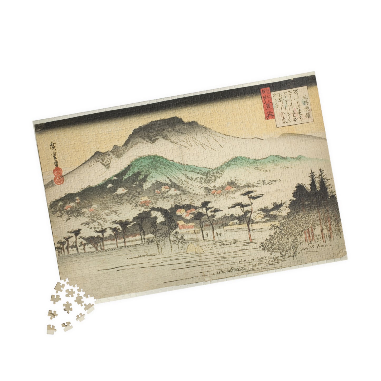 Ukiyo-e Jigsaw Puzzle (1014 pcs) – Evening Bell at Mii Temple, Omi Eight Views – Landscape by Utagawa Hiroshige (1830s)