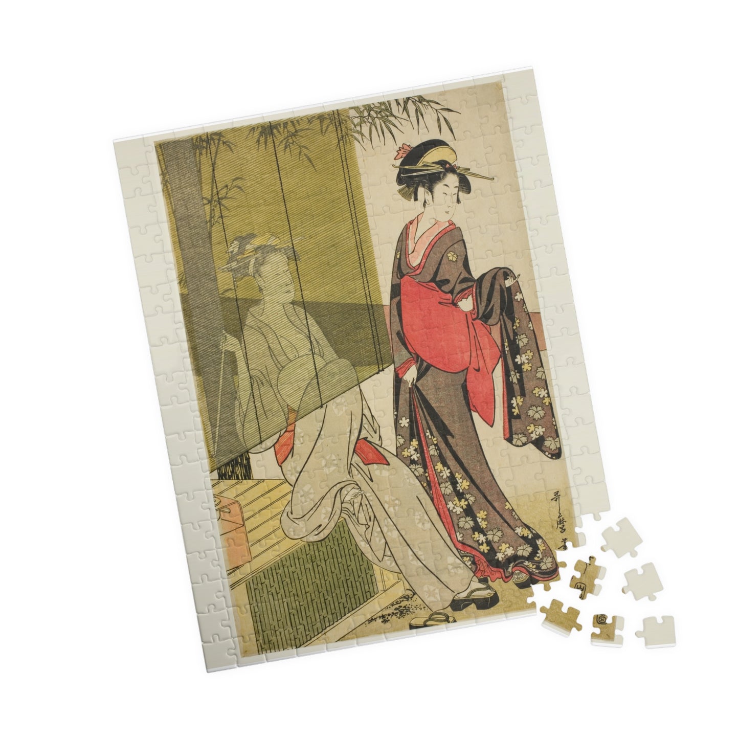 Ukiyo-e Jigsaw Puzzle (252 / 520-piece): “Drying and Stretching Cloth” by Kitagawa Utamaro | Edo Bijin-ga / Courtesan Beauty & Daily Life Scene